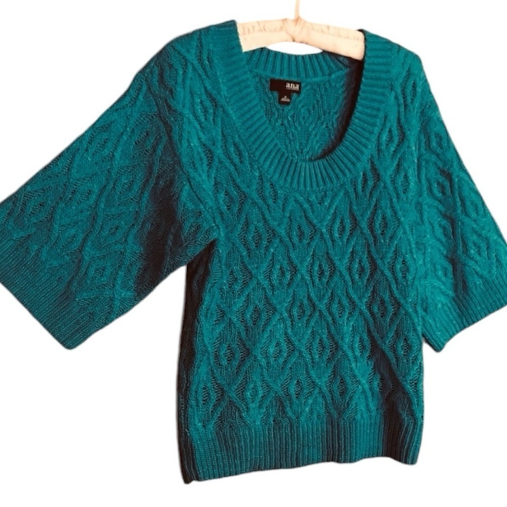 a.n.a Turquoise Cable Knot Sweater 3/4 Extra Wide Sleeves Size M